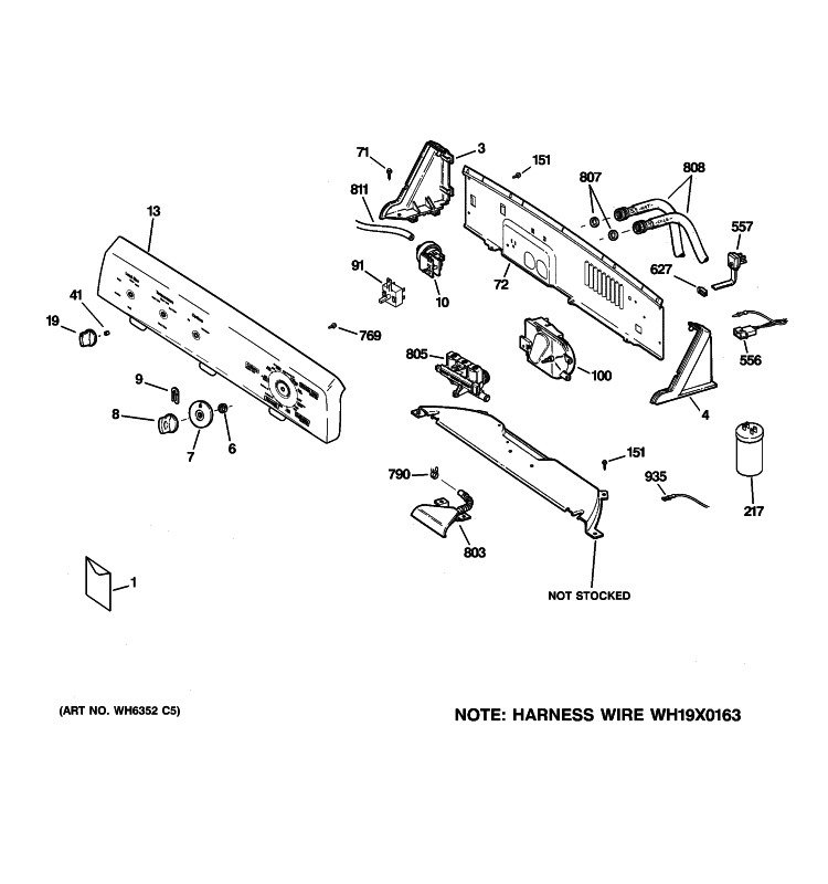 CONTROLS & BACKSPLASH Diagram and Parts List for HLSR1090J6WW  Hotpoint Washer