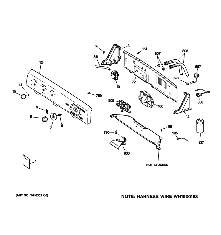 CONTROLS & BACKSPLASH Diagram and Parts List for VVSR1030H7WO  Hotpoint Washer
