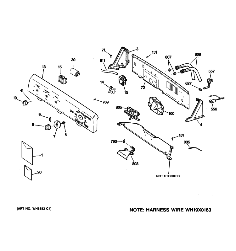 CONTROLS & BACKSPLASH Diagram and Parts List for VWSR4160G4WW  Hotpoint Washer
