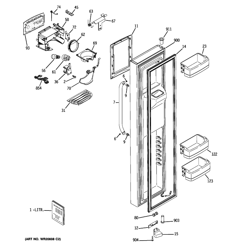 FREEZER DOOR Diagram and Parts List for GSHF5KGXECCC  General Electric Refrigerator