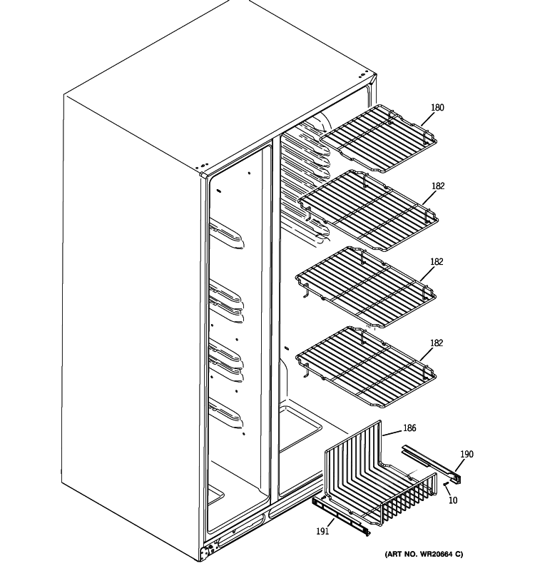 FREEZER SHELVES Diagram and Parts List for GSHF5KGXECCC  General Electric Refrigerator