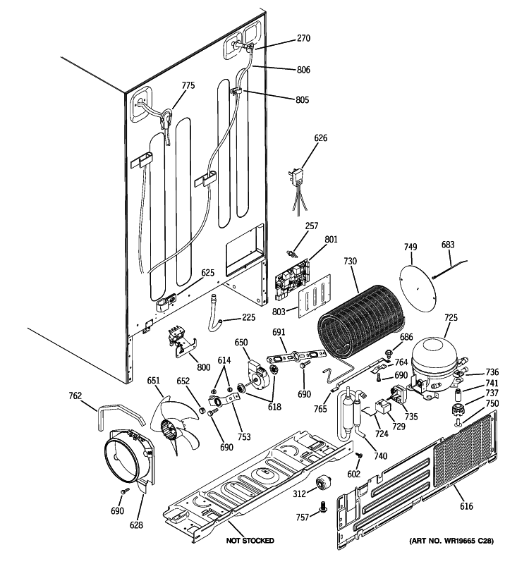 SEALED SYSTEM & MOTHER BOARD Diagram and Parts List for GSHF5KGXECCC  General Electric Refrigerator