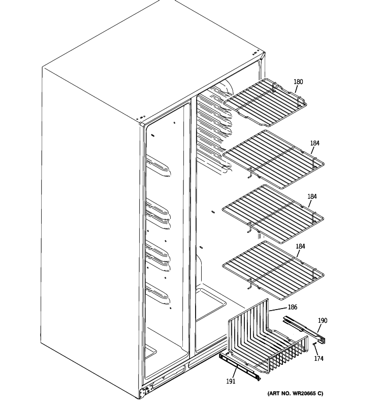 FREEZER SHELVES Diagram and Parts List for GSHL5KGXECLS  General Electric Refrigerator