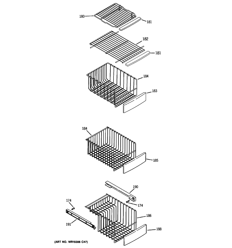 FREEZER SHELVES Diagram and Parts List for GSS25LSWDSS  General Electric Refrigerator