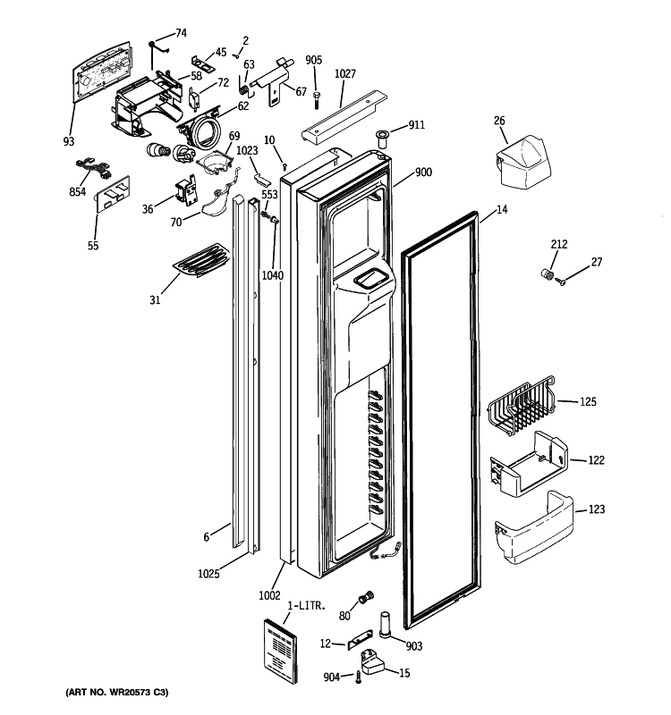 FREEZER DOOR Diagram and Parts List for PJA25YGXAFSV  General Electric Refrigerator