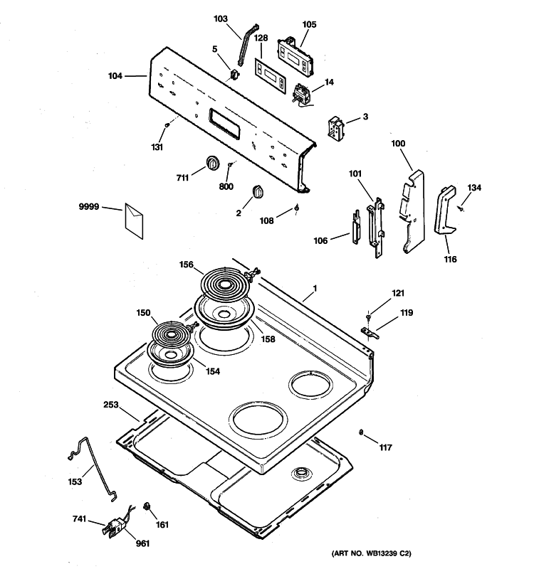 CONTROL PANEL & COOKTOP Diagram and Parts List for ABS300J3WW  General Electric Range
