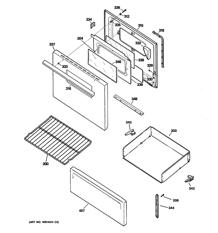 DOOR & DRAWER PARTS Diagram and Parts List for ABS300J3WW  General Electric Range