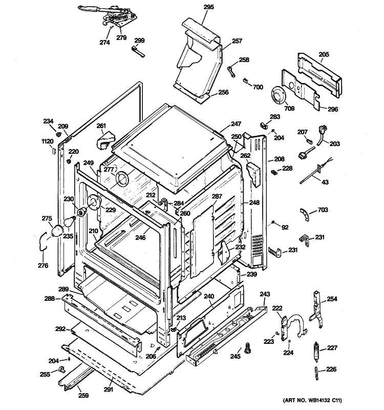 BODY PARTS Diagram and Parts List for EGR2000EM5CC  General Electric Range