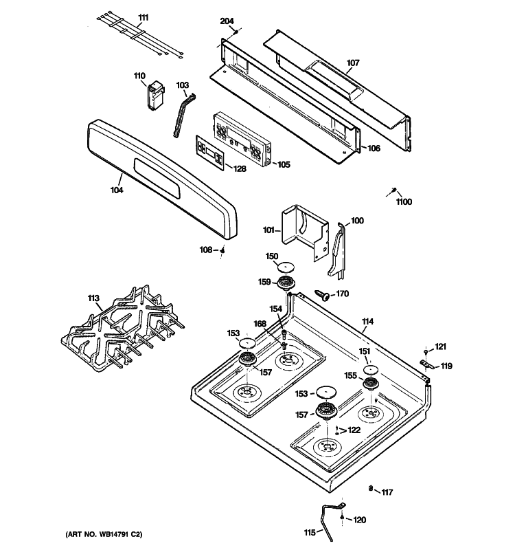 CONTROL PANEL & COOKTOP Diagram and Parts List for EGR2001EN3SS  General Electric Range