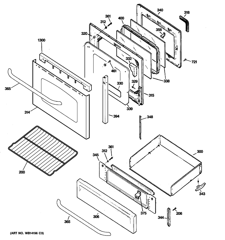 DOOR & DRAWER PARTS Diagram and Parts List for EGR2001EN3SS  General Electric Range