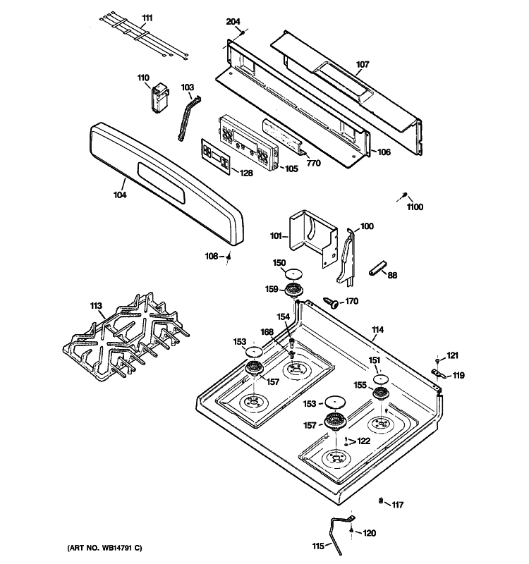 CONTROL PANEL & COOKTOP Diagram and Parts List for EGR2002EM5BS  General Electric Range