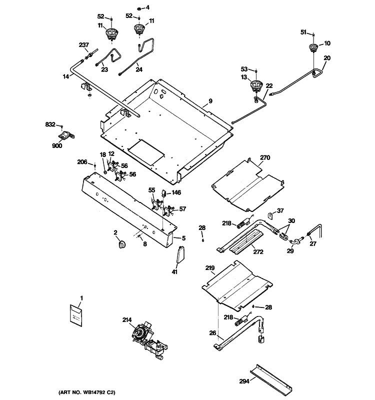 GAS & BURNER PARTS Diagram and Parts List for JGB280MEN3BS  General Electric Range