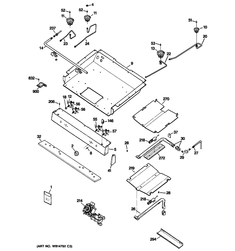GAS & BURNER PARTS Diagram and Parts List for JGBP28MEM6BS  General Electric Range