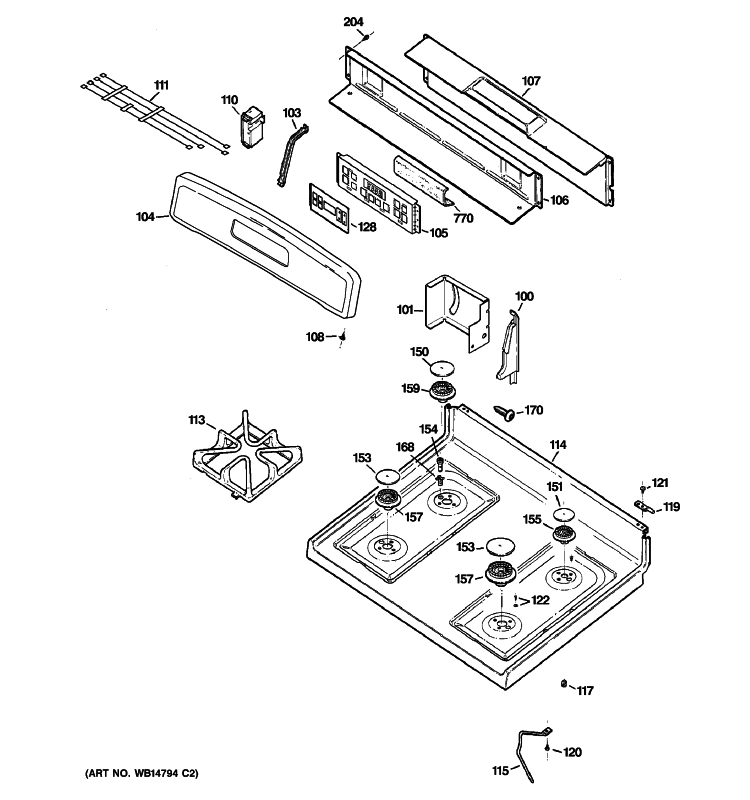 CONTROL PANEL & COOKTOP Diagram and Parts List for JGBP32SEN3SS  General Electric Range