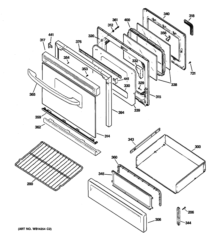 DOOR & DRAWER PARTS Diagram and Parts List for JGBP85DEM4BB  General Electric Range
