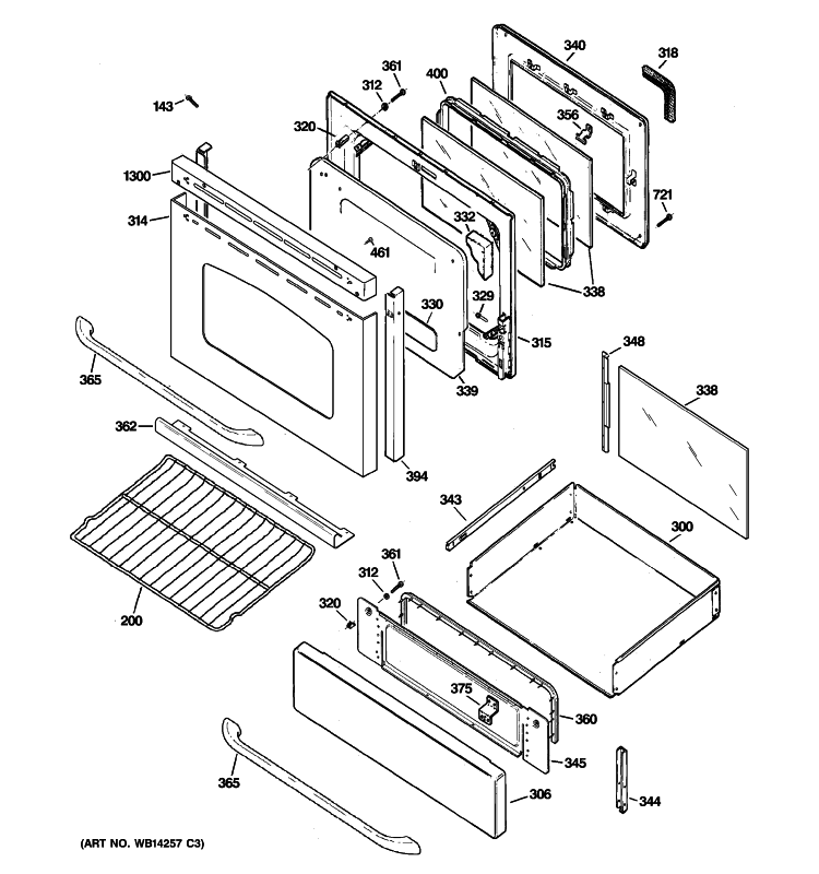 DOOR & DRAWER PARTS Diagram and Parts List for JGBP85SEM4SS  General Electric Range
