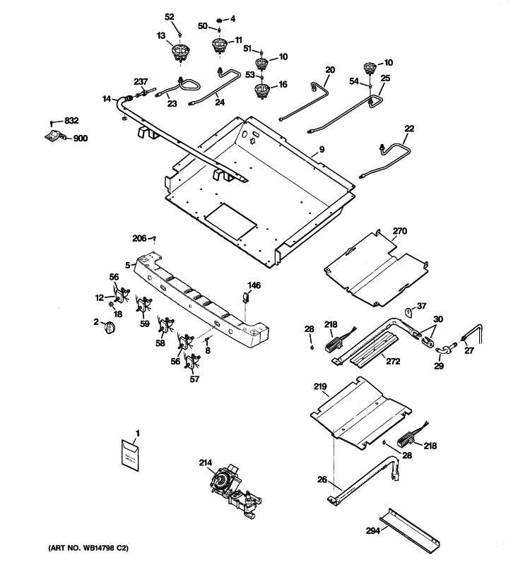 GAS & BURNER PARTS Diagram and Parts List for JGBP86DEM3WW  General Electric Range