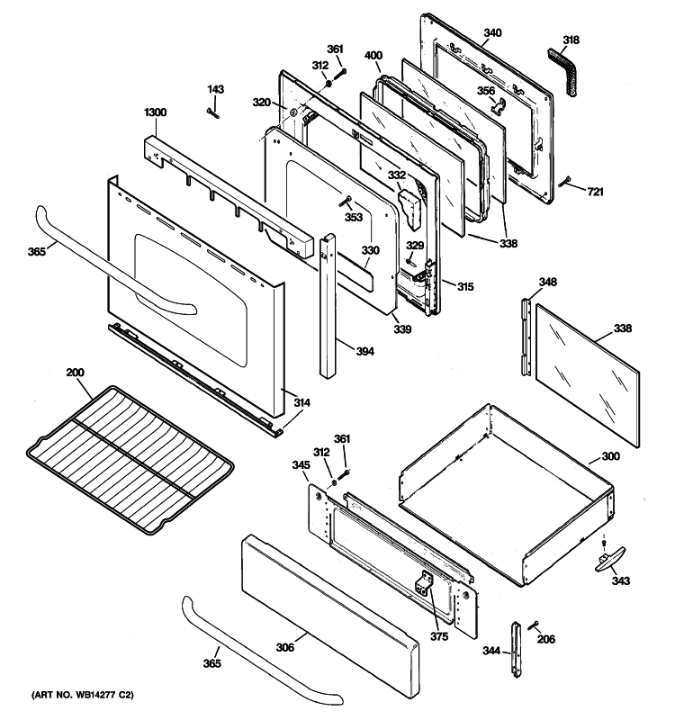 DOOR & DRAWER PARTS Diagram and Parts List for JGBP86SEM3SS  General Electric Range