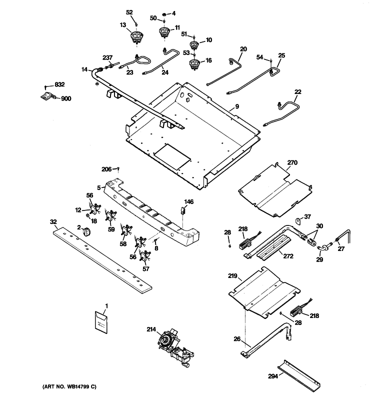 GAS & BURNER PARTS Diagram and Parts List for JGBP87MEM3BG  General Electric Range