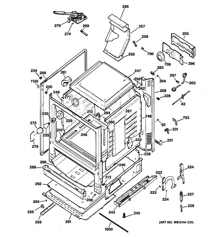 BODY PARTS Diagram and Parts List for JGBP87MEM3BG  General Electric Range
