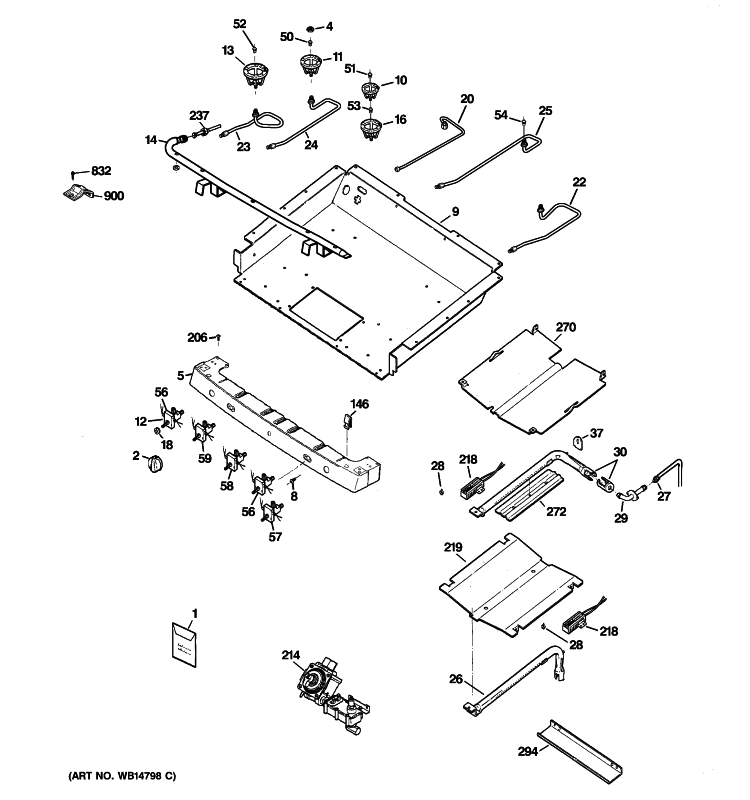 GAS & BURNER PARTS Diagram and Parts List for JGBP88DEM3WW  General Electric Range