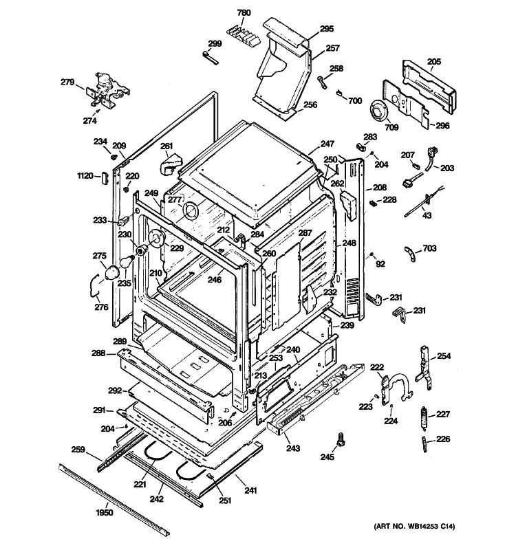 BODY PARTS Diagram and Parts List for JGBP88DEM3WW  General Electric Range