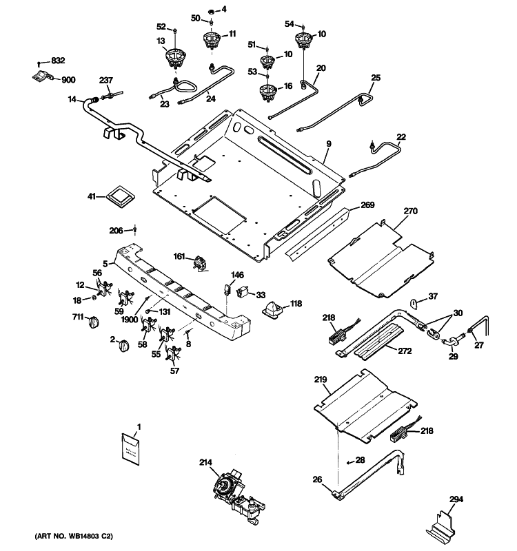 GAS & BURNER PARTS Diagram and Parts List for JGBP89DEM3BB  General Electric Range