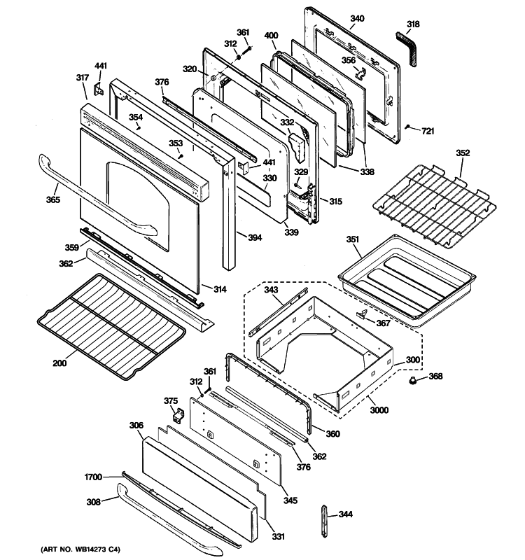 DOOR & DRAWER PARTS Diagram and Parts List for JGBP89DEM3BB  General Electric Range