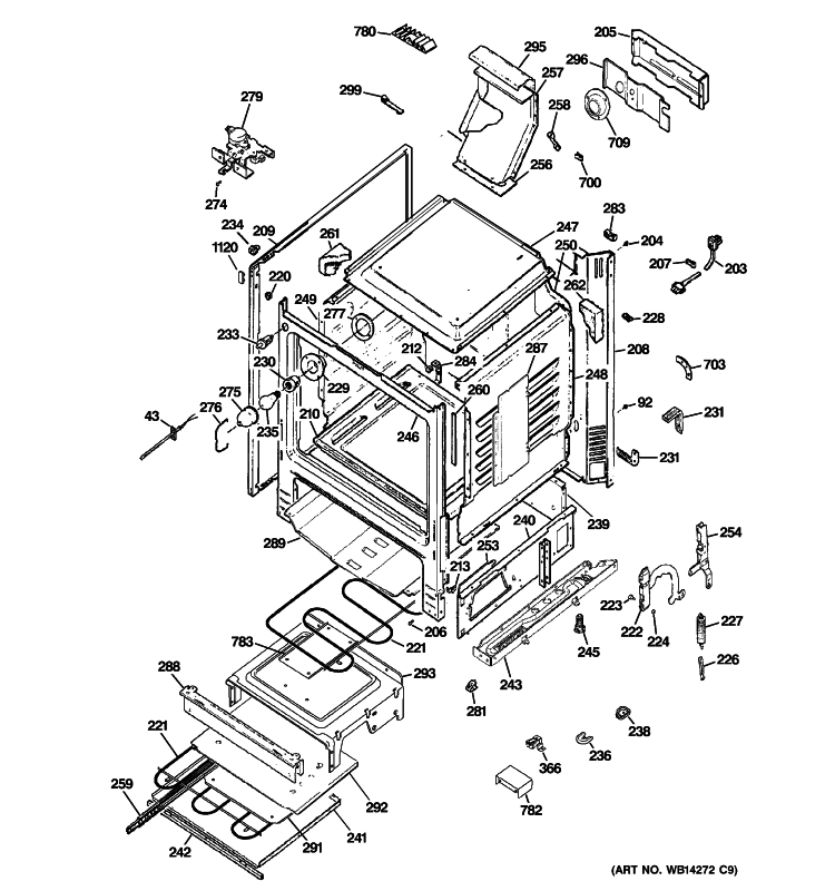 BODY PARTS Diagram and Parts List for JGBP89SEM3SS  General Electric Range