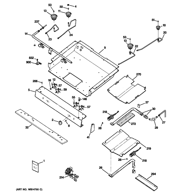 GAS & BURNER PARTS Diagram and Parts List for JGBP90MEHCBC  General Electric Range