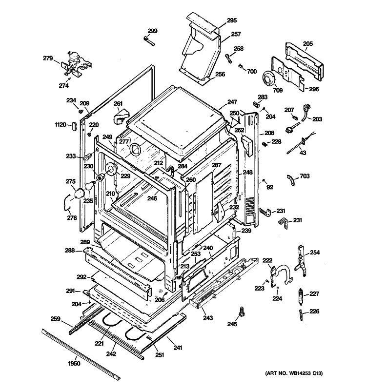 BODY PARTS Diagram and Parts List for JGBP90MEHCBC  General Electric Range