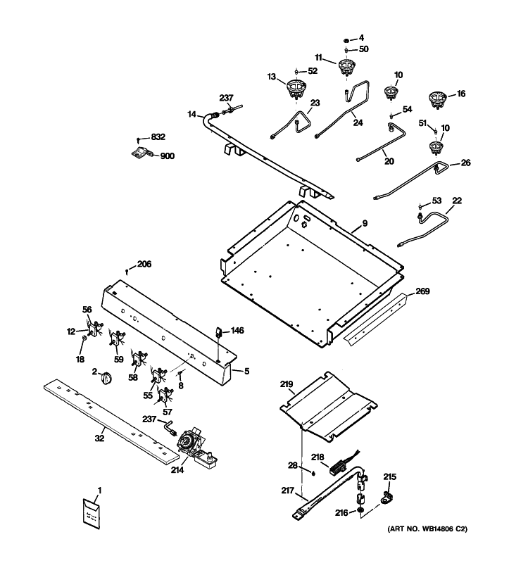 GAS & BURNER PARTS Diagram and Parts List for JGBS80SEM3SS  General Electric Range
