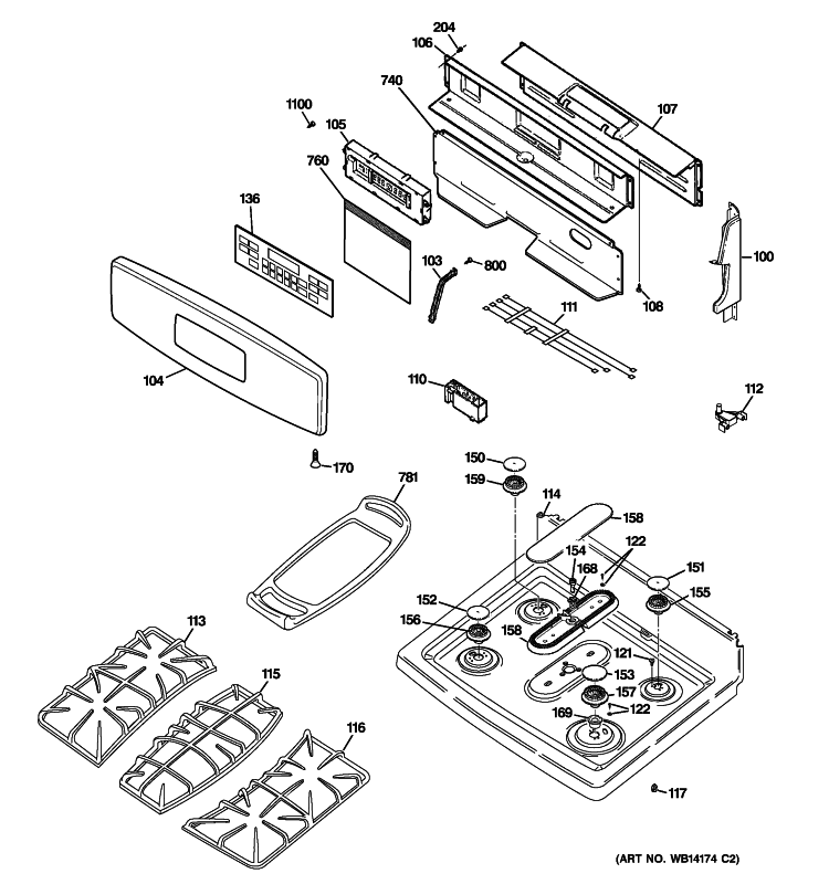 CONTROL PANEL & COOKTOP Diagram and Parts List for P2B912DEM3WW  General Electric Range