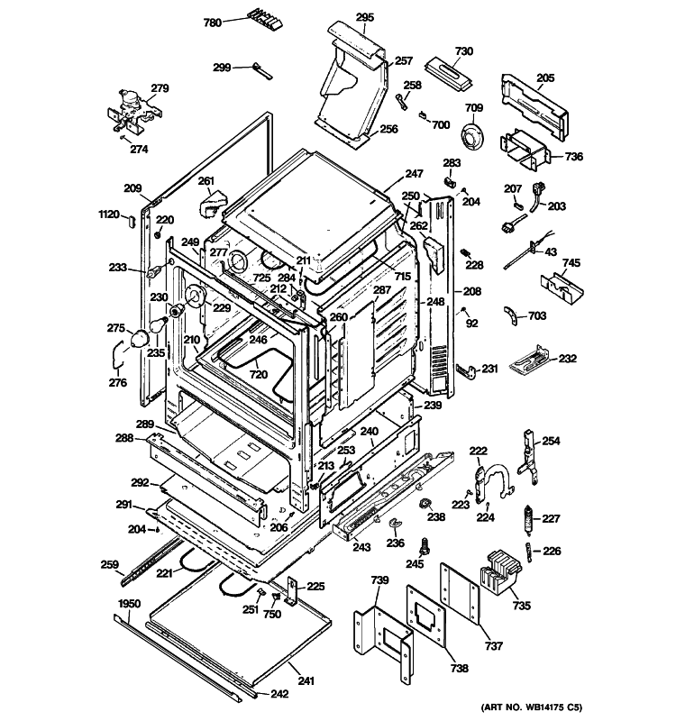 BODY PARTS Diagram and Parts List for P2B912DEM3WW  General Electric Range