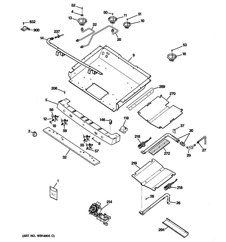GAS & BURNER PARTS Diagram and Parts List for PGB900SEM4SS  General Electric Range