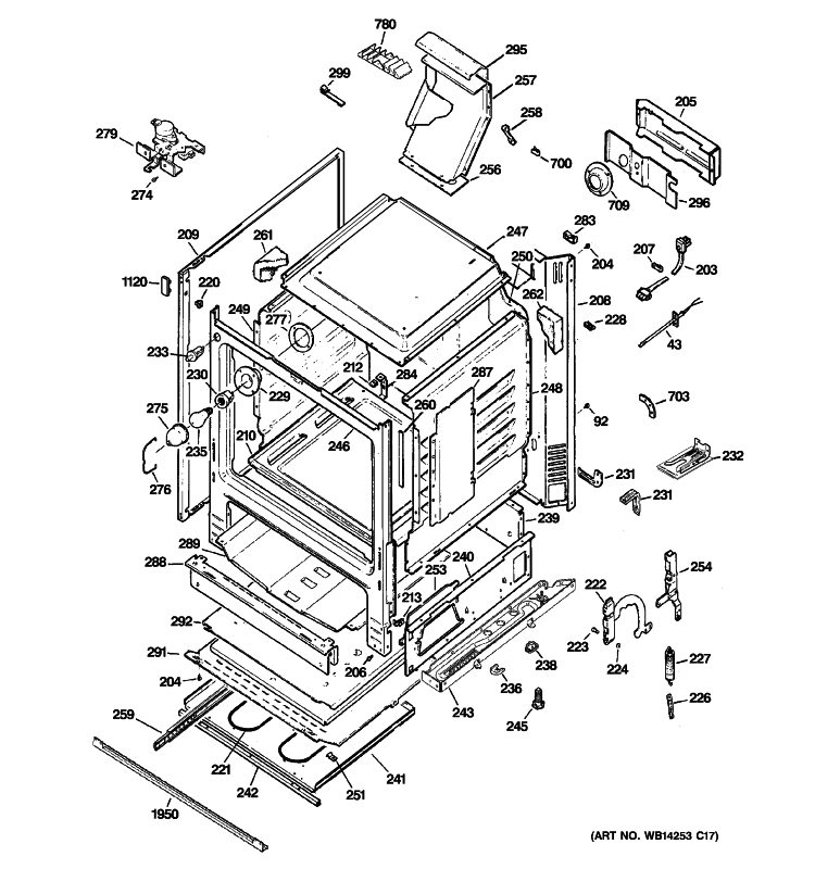 BODY PARTS Diagram and Parts List for PGB910SEM3SS  General Electric Range