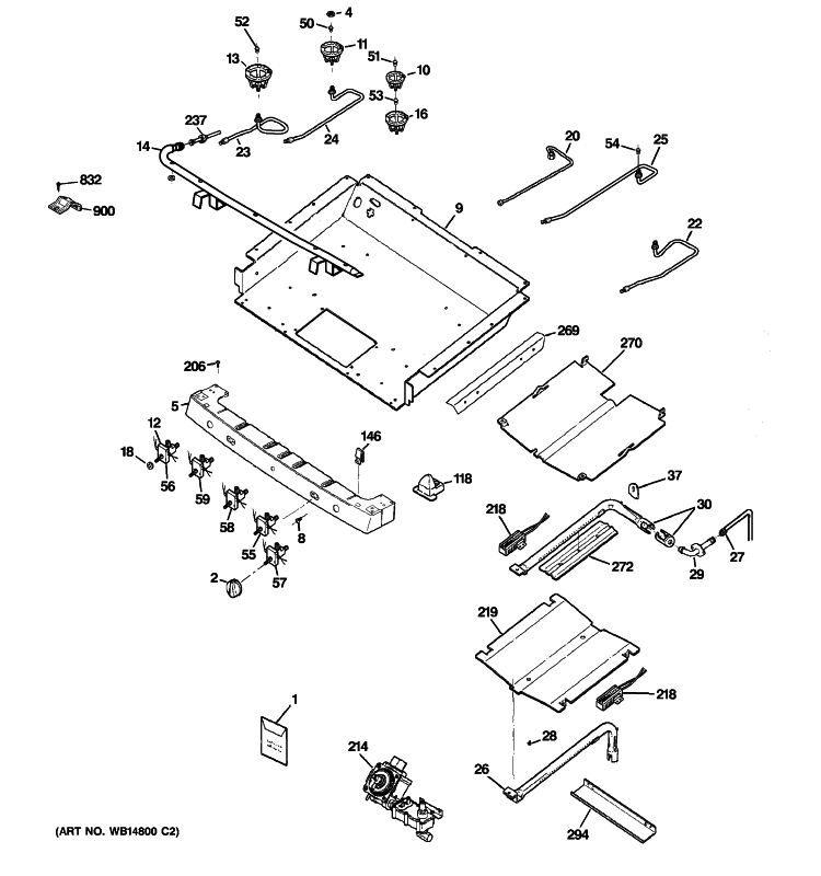 GAS & BURNER PARTS Diagram and Parts List for PGB916DEM3CC  General Electric Range