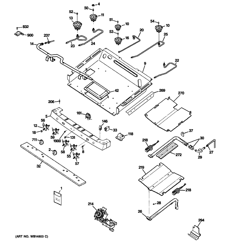 GAS & BURNER PARTS Diagram and Parts List for PGB918DEM3BB  General Electric Range