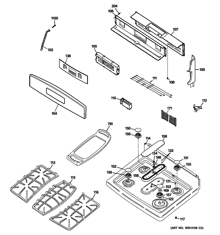 CONTROL PANEL & COOKTOP Diagram and Parts List for PGB918SEM3SS  General Electric Range