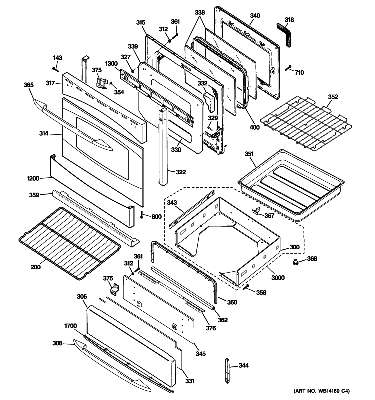DOOR & DRAWER PARTS Diagram and Parts List for PGB918SEM3SS  General Electric Range