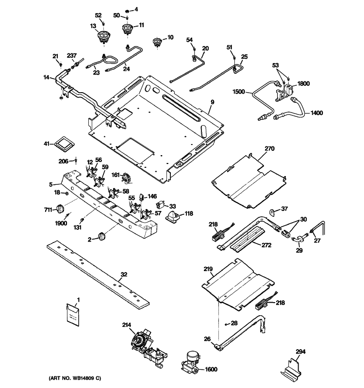 GAS & BURNER PARTS Diagram and Parts List for PGB975SEM3SS  General Electric Range
