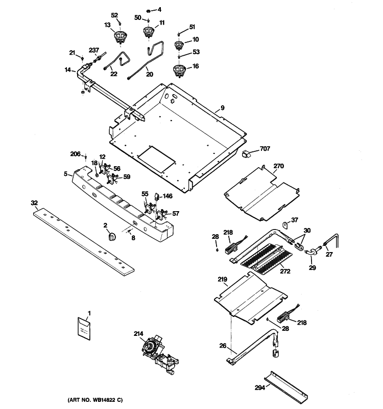 GAS & BURNER PARTS Diagram and Parts List for JGB300SEP1SS  General Electric Range