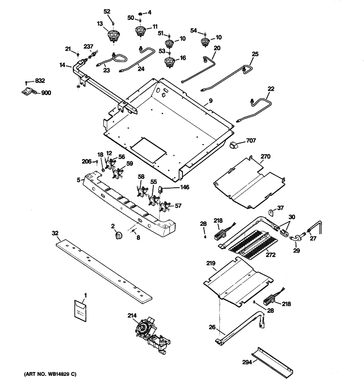 GAS & BURNER PARTS Diagram and Parts List for JGB800SEP1SS  General Electric Range