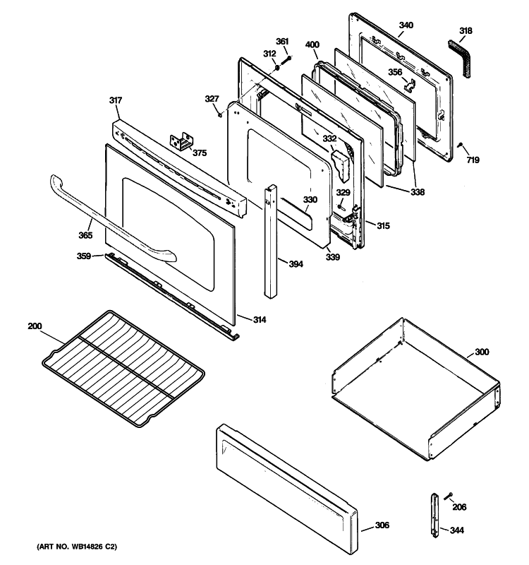 DOOR & DRAWER PARTS Diagram and Parts List for JGB810DEP1CC  General Electric Range