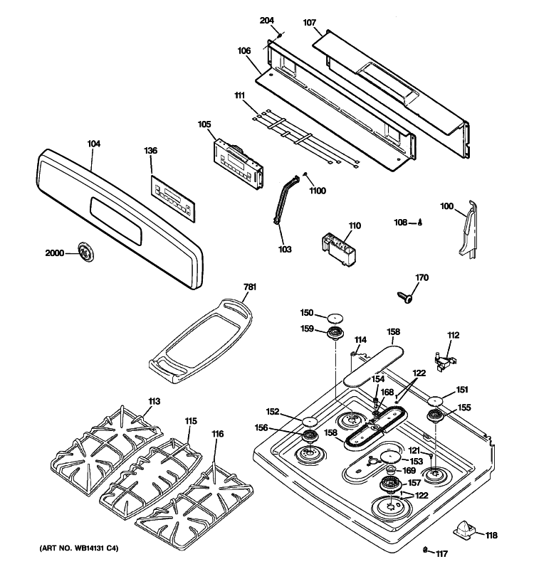 CONTROL PANEL & COOKTOP Diagram and Parts List for JGBP87SEM3SS  General Electric Range