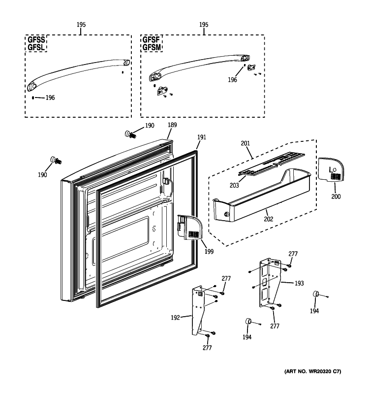 FREEZER DOOR Diagram and Parts List for GFSS6KKYASS  General Electric Refrigerator