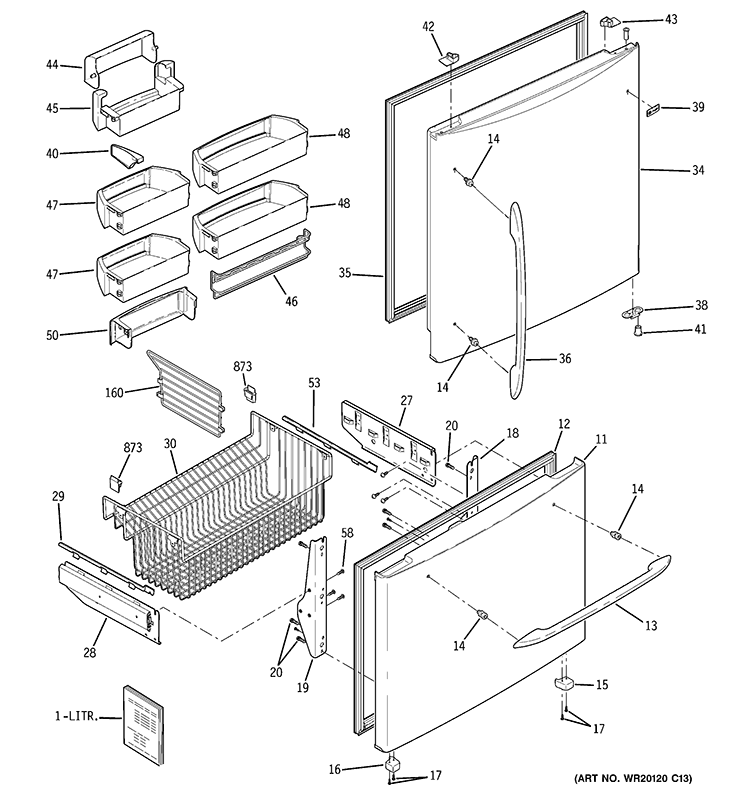 DOORS Diagram and Parts List for PDCE1NBWADSS  General Electric Refrigerator