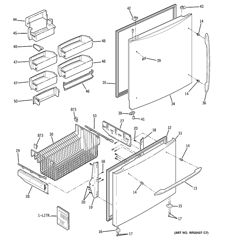 DOORS Diagram and Parts List for PDCS1NBWALSS  General Electric Refrigerator