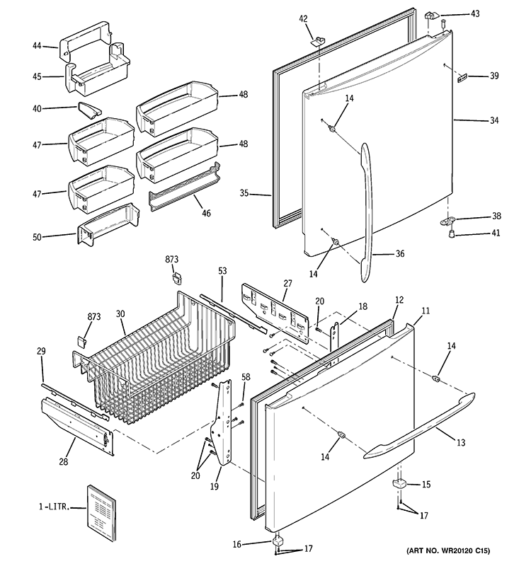 DOORS Diagram and Parts List for PDCS1NBWARSS  General Electric Refrigerator
