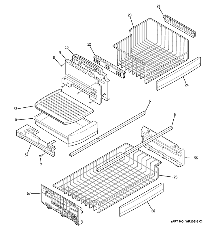 FREEZER SHELVES Diagram and Parts List for PDCS1NBWARSS  General Electric Refrigerator